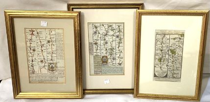 Three 18th/19th century road maps, framed and glazed