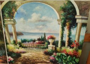 20th century oil on canvas of a garden view, 122 x 92cm