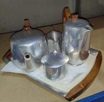 A vintage stainless steel Picquot 5 piece tea set, including tray.