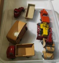 Matchbox Moko Lesney: No 18 Bulldozer, No 10 Mechanical horse & trailer, No 15 Orange Truck, No 40