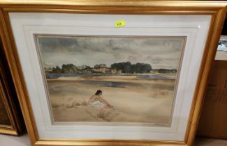 After William Russel Flint, signed print semi clad female on the beach, blind stamped, signed