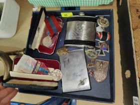 Two cased Imperial Service medals QEII, a National Railway Union silver badges, a German WWII