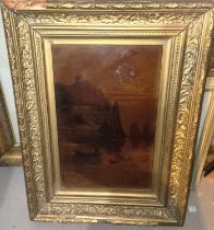 R. Edwards: Oil on board, Sunset of a lake with hills in the background; dated 1908, gilt framed, 35