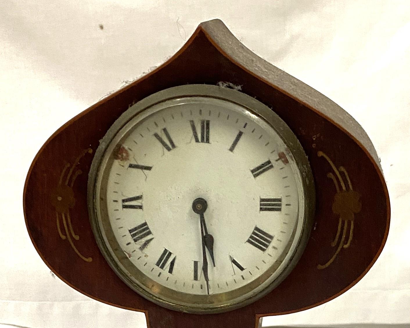 An Edwardian mantel clock with drum movement in mahogany balloon shaped case, Art Nouveau inlay ( - Image 3 of 3