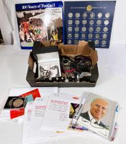 A selection of white metal and other costume jewellery and watches, FA Cup containing medal set,