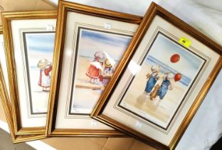 Jane Whitaker:  Children in Victorian dress playing on the beach, set of 4 artist signed limited