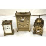 A 20th century brass carriage clock; a reproduction brass carriage clock; a period style brass
