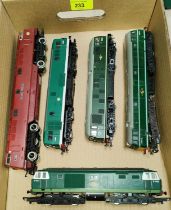 Five 00 gauge diesel locomotives:  3 x Hornby; Bachmann and Airfix, D7063, D5572, D5061, E6002 &