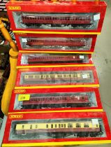 Six Hornby 00 gauge coaches, boxed:  R4799; R4801A; R4406B; R4800; R4801 & R4493B