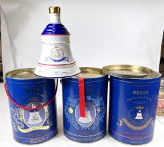 Three 75cl Bells 'Old Scotch Whisky' Royal Commemorative boxes and Wade porcelain decanters