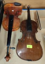 A 19th century violin with 2 piece back, with label; a 20th century violin