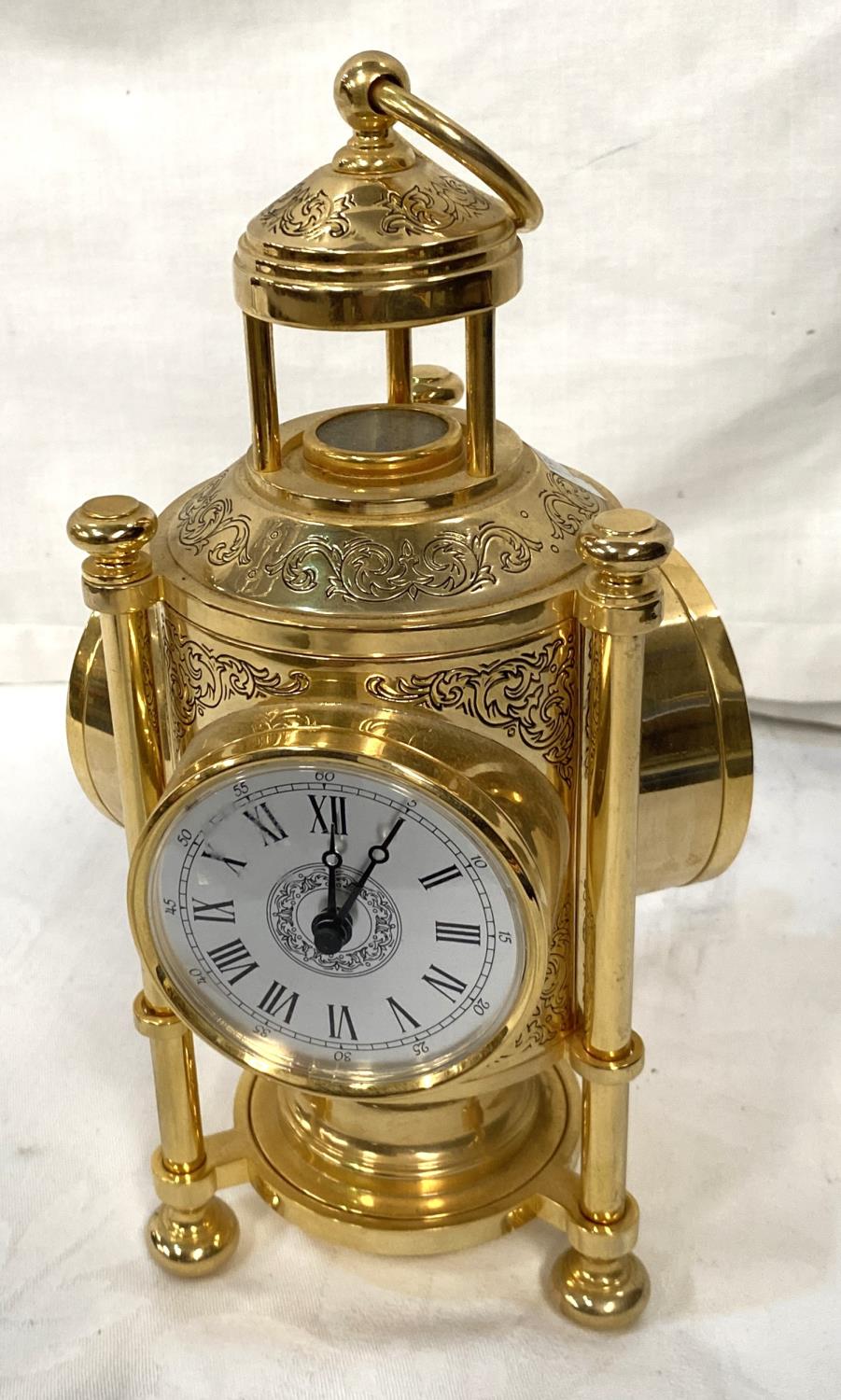 A reproduction brass meteorological clock with three faces and a brass 19th century inkwell with - Image 3 of 6