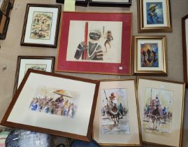 A collection of 6 watercolours/oils from Nigeria; other Eastern/ethnic pictures