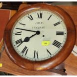 A 19th century mahogany cased wall clock with circular dial by J Hicks, Stockport