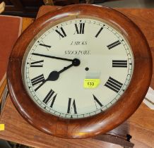 A 19th century mahogany cased wall clock with circular dial by J Hicks, Stockport