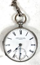 A hallmarked silver open face pocket watch, key wound, by White & Miller, London, on hallmarked