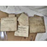 An 18th century estate map and a selection of old vellum documents etc
