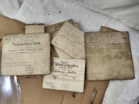 An 18th century estate map and a selection of old vellum documents etc