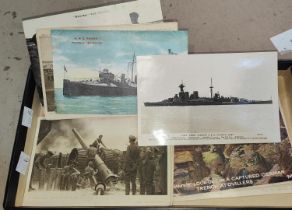 A small collection of WWI & WWII  period post cards, cannons, ships etc.