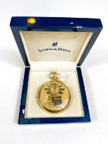 A gent's gold plated pocket watch, musical and open faced with partly exposed movement, by Jacques