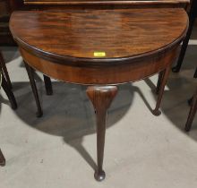 A 1930's workbox/occasional table; a mahogany demi-lune hall table; a reproduction wine table; a