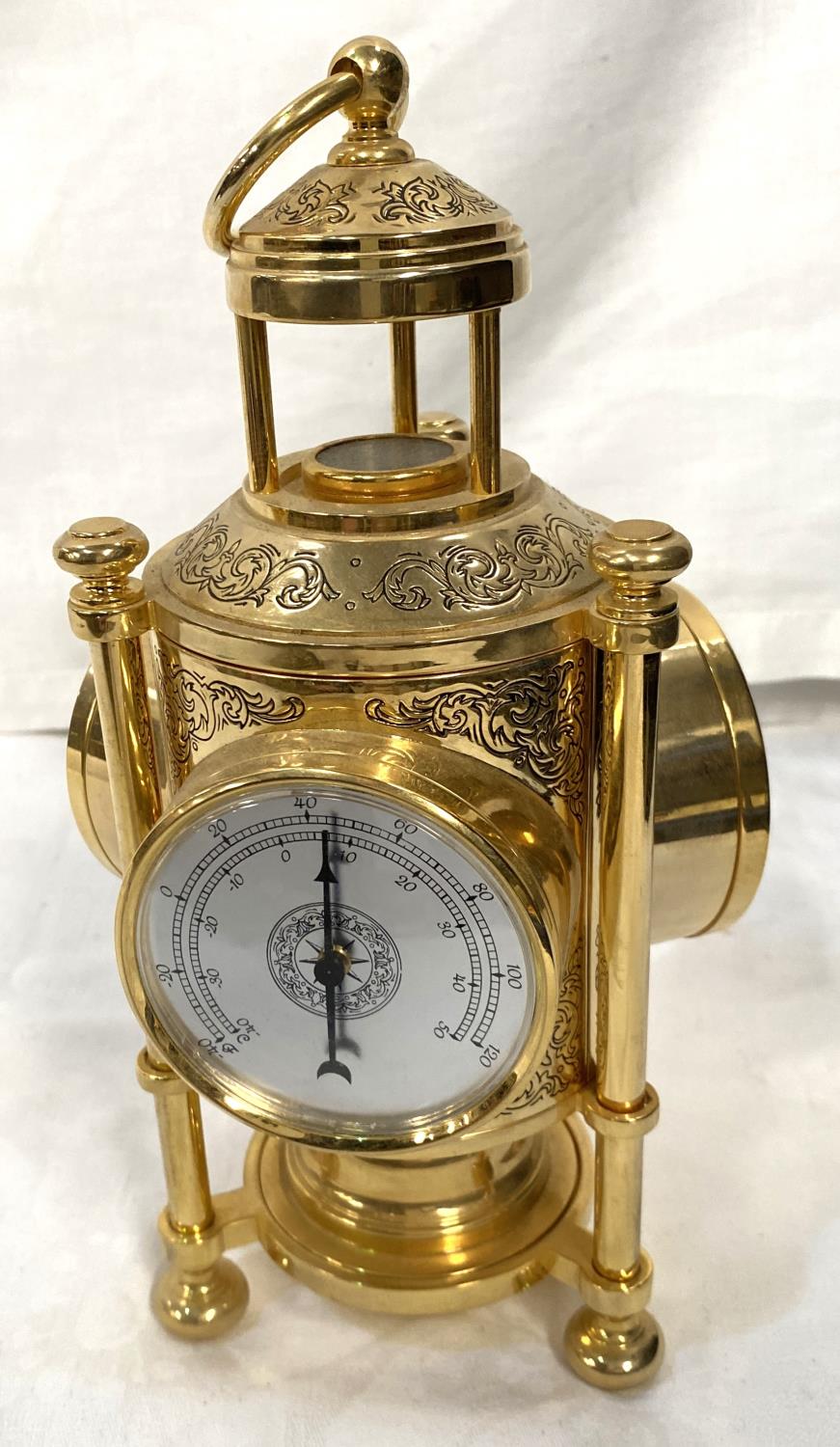 A reproduction brass meteorological clock with three faces and a brass 19th century inkwell with - Image 5 of 6