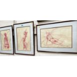 Alan Cownie (Welsh 1927-2015):  3 female nude studies, monochrome pastel sketches, signed, 47 x