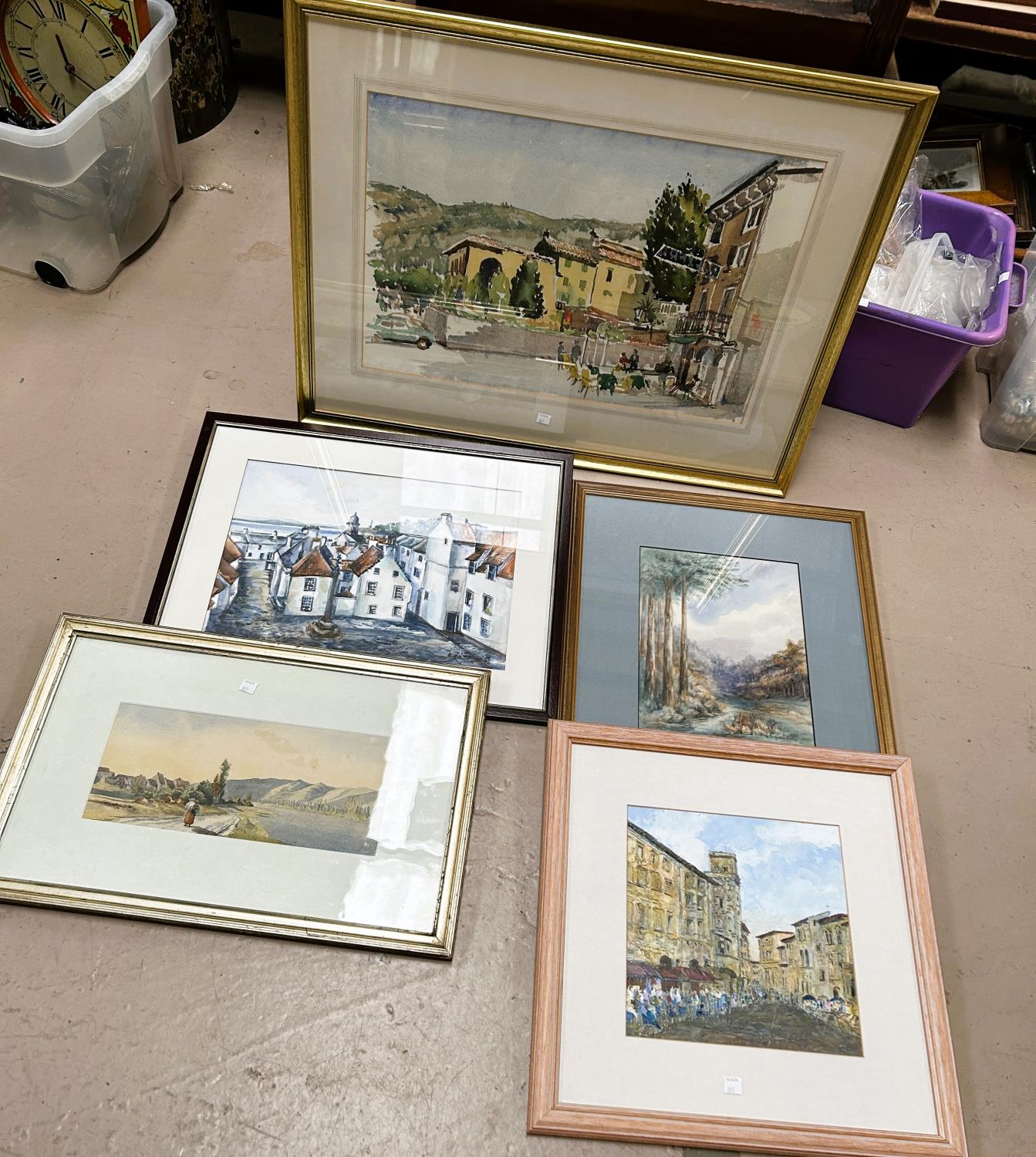 Five 19th/20th century watercolours:  landscapes, etc., framed and glazed; 5 smaller pictures