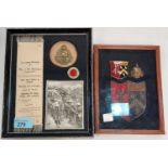 WWI Memorial silk to Pte J. W. (Johnny) HALSTEAD, KIA, July 1st, (1916) framed with badges,