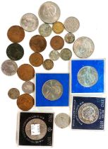 A selection of various GB and foreign coins including some with silver content