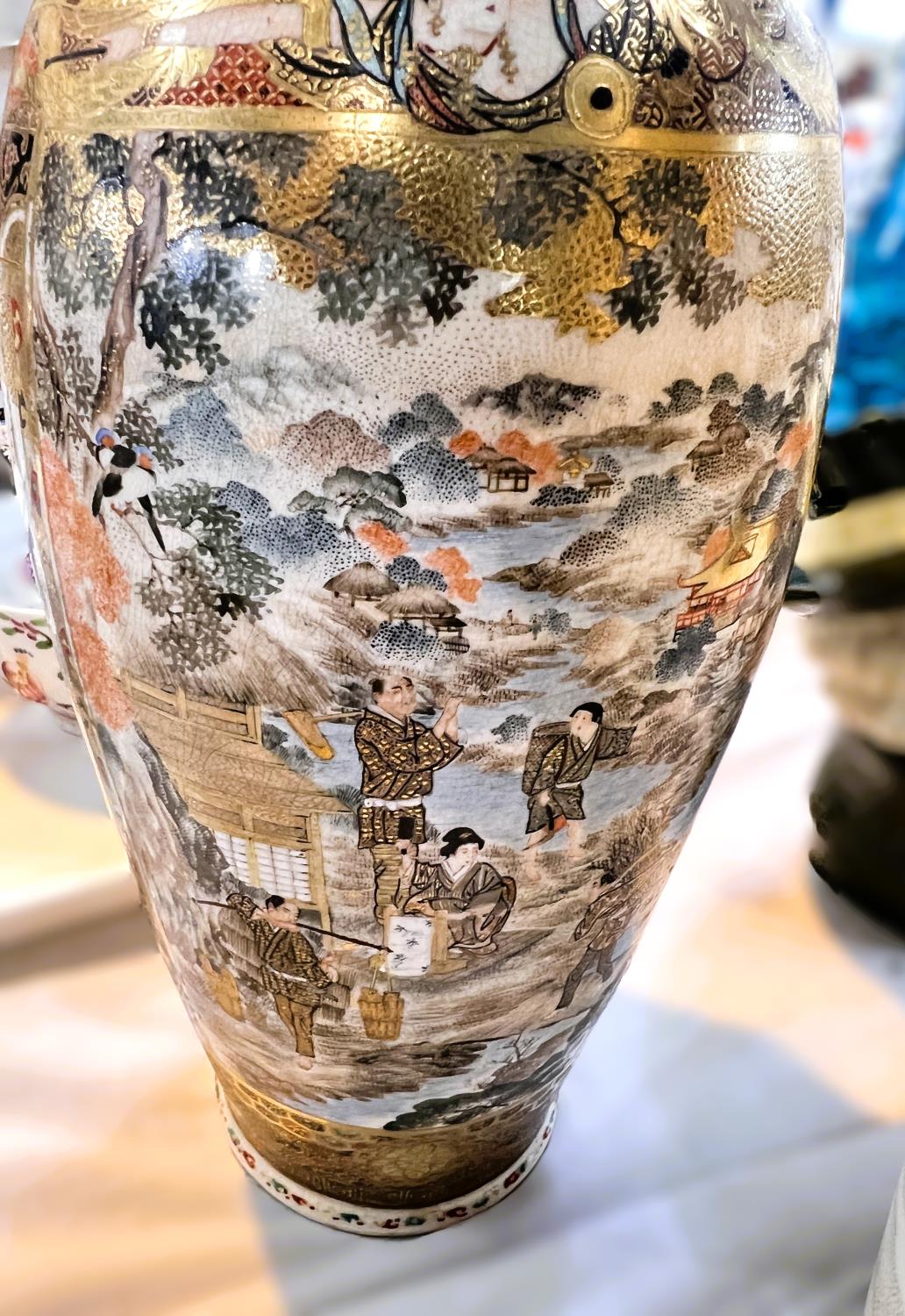 Two early 20th century Japanese satsuma vases decorated with panels of warriors and women & - Image 8 of 8