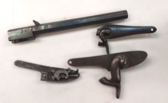 A 19th century hexagonal pistol barrel and 3 gun locks (a/f)