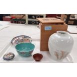 A Chinese turquoise ground rice bowl with floral painted decoration to exterior, plain interior,