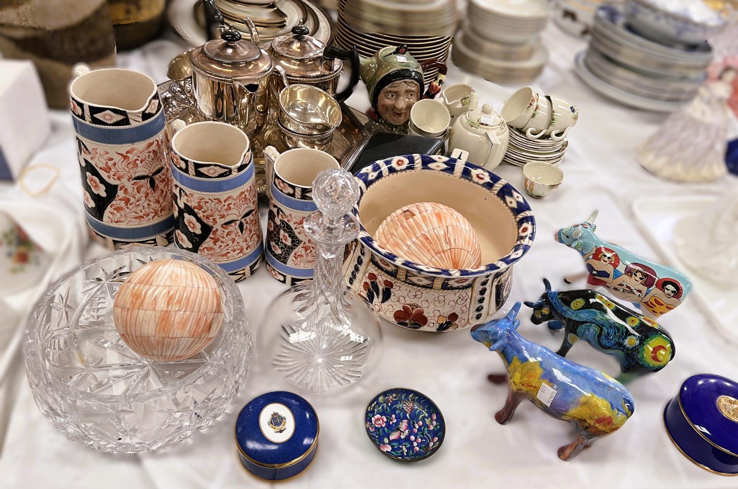 A variety of ceramics including Japan pattern jugs, "potty" etc, a child's part tea service (som