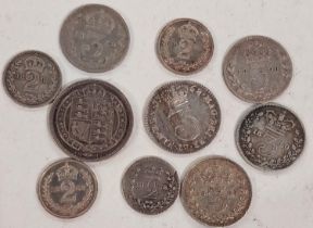 A selection of Maundy oddments and other minor silver coins, GIII - EVII