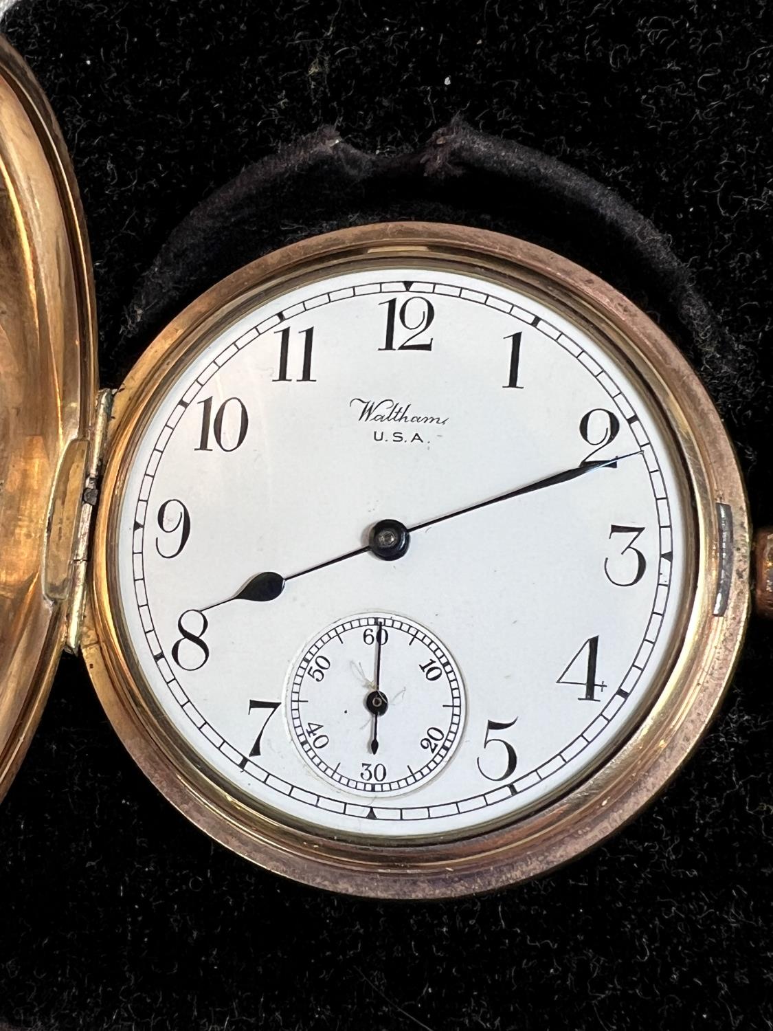 An early 20th century gents monogrammed gold plated keyless pocket watch by Waltham (no glass, - Image 2 of 5