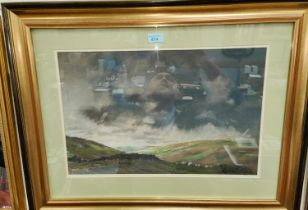 Austin Witty:  Moorland landscape with stormy sky, pastel, signed 33 x 50cm, framed and glazed