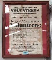 ROYAL MANCHESTER VOLUNTEERS, 19th century recruitment posters, 39 x 25cm, framed