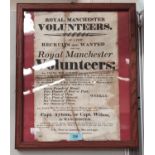 ROYAL MANCHESTER VOLUNTEERS, 19th century recruitment posters, 39 x 25cm, framed