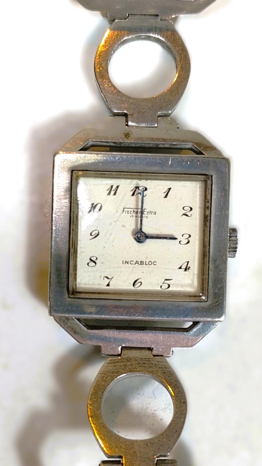 A 1970 Fisher Extra white metal watch in the manor of Roy King, loop bracelet - Image 2 of 6