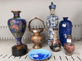 A collection of four cloisonne vases; other similar items.