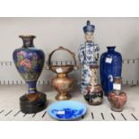 A collection of four cloisonne vases; other similar items.