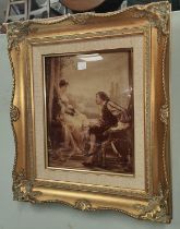 A framed 19th century crystoleum of a courting couple