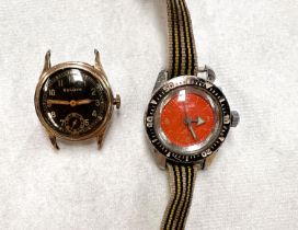 A Bulova lady's wristwatch with black dial, gilt Arabic numerals and subsidiary seconds dial,