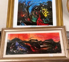 David Wilde:- Northern Artist, two small acrylic on card abstract pictures 'Padarn' and 'The
