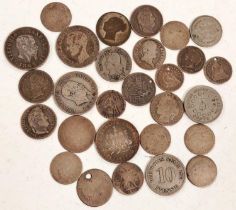 A selection of interesting foreign coins, mainly 19th century, some with silver content