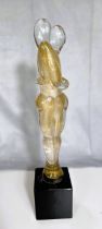 A mid 20th century MURANO glass sculpture of an elongated couple embracing, clear glss with gold