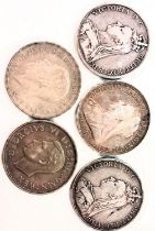 3 Victorian Crowns: 1889, 1890 and 1895; a 1935 and 1937 crown