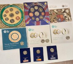 Coin sets 1998 & 1999 BU GB; a selection of £1 coins in Royal Mint and Change-Checker packs