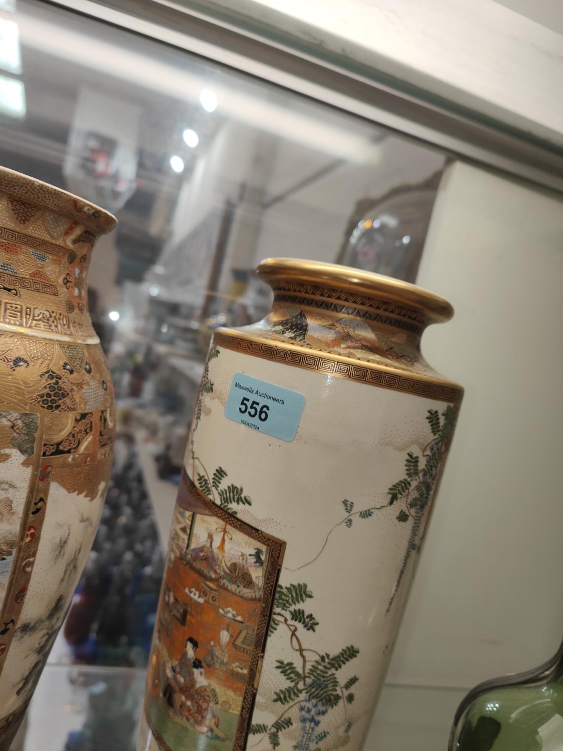 Two early 20th century Japanese satsuma vases decorated with panels of warriors and women & - Image 6 of 8